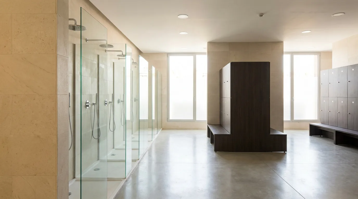 Vestuario de gimnasio con duchas: negocios con mucho consumo de agua