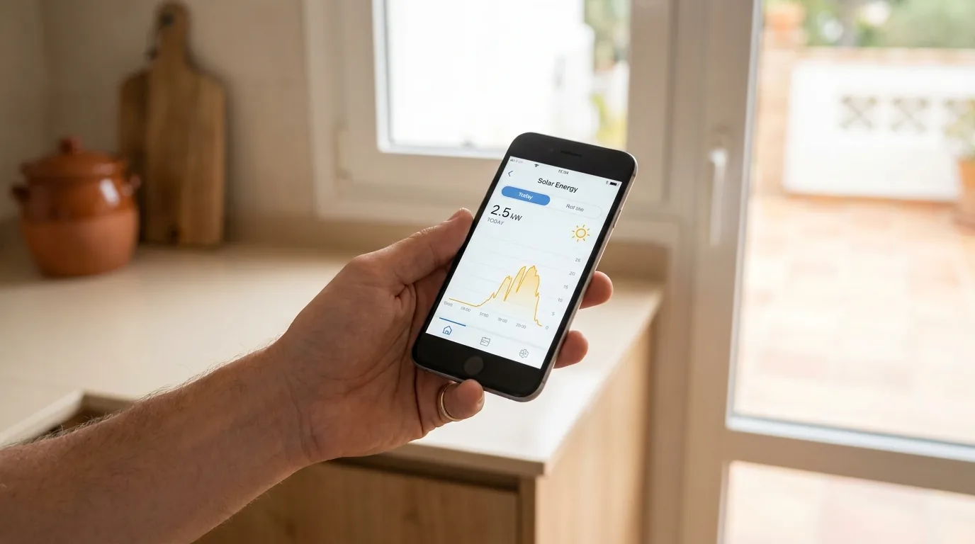 Móvil con la app de seguimiento de la producción solar