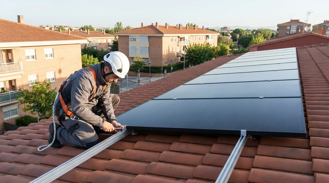 Instalador fijando una placa sobre perfilería