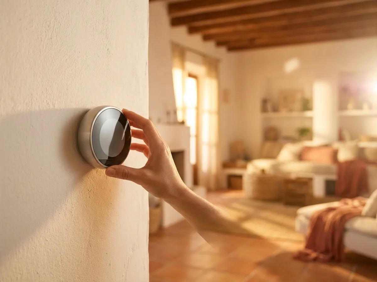 Mano ajustando un termostato en casa