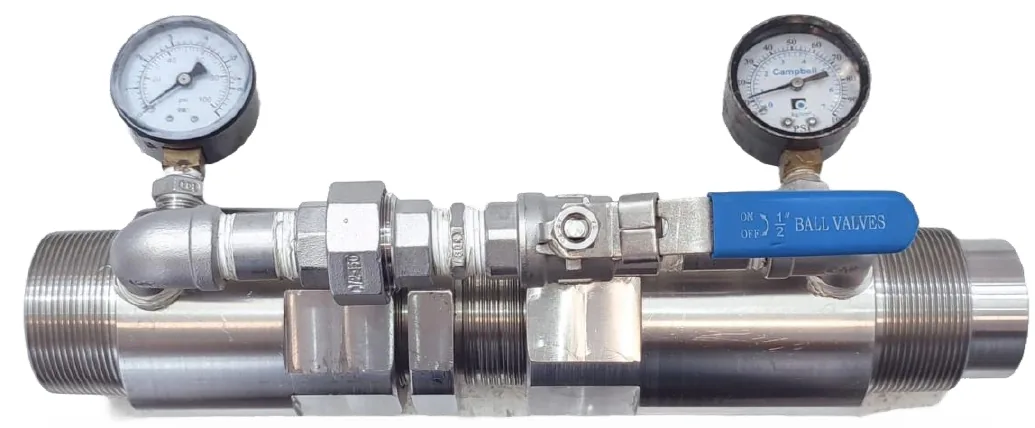 Válvula Rvalvec® de acero inoxidable con dos manómetros